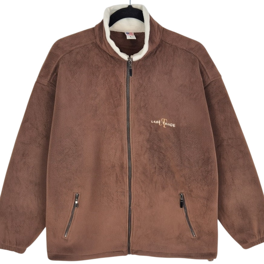 Vintage Lake Tahoe 80's Brown USA Made Fleece Zip Jumper Size L