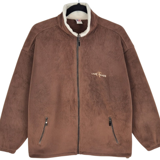 Vintage Lake Tahoe 80's Brown USA Made Fleece Zip Jumper Size L