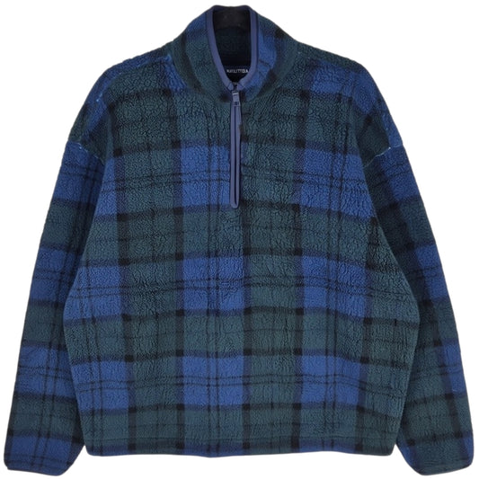 Nautica Dark Green & Blue Quarter Zip Fleece Jumper Size L
