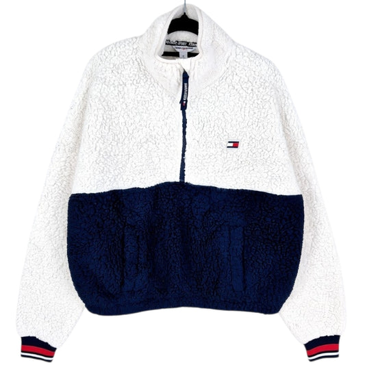Tommy Hilfiger Sport Womens White & Dark Blue Half Zip Fleece Jumper Size M