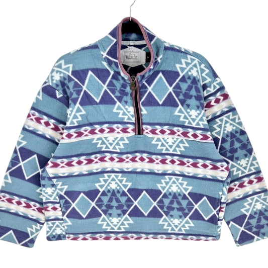 Vintage Woolrich 90's Aqua Blue Colorful Quarter Zip USA Fleece Jumper Size M