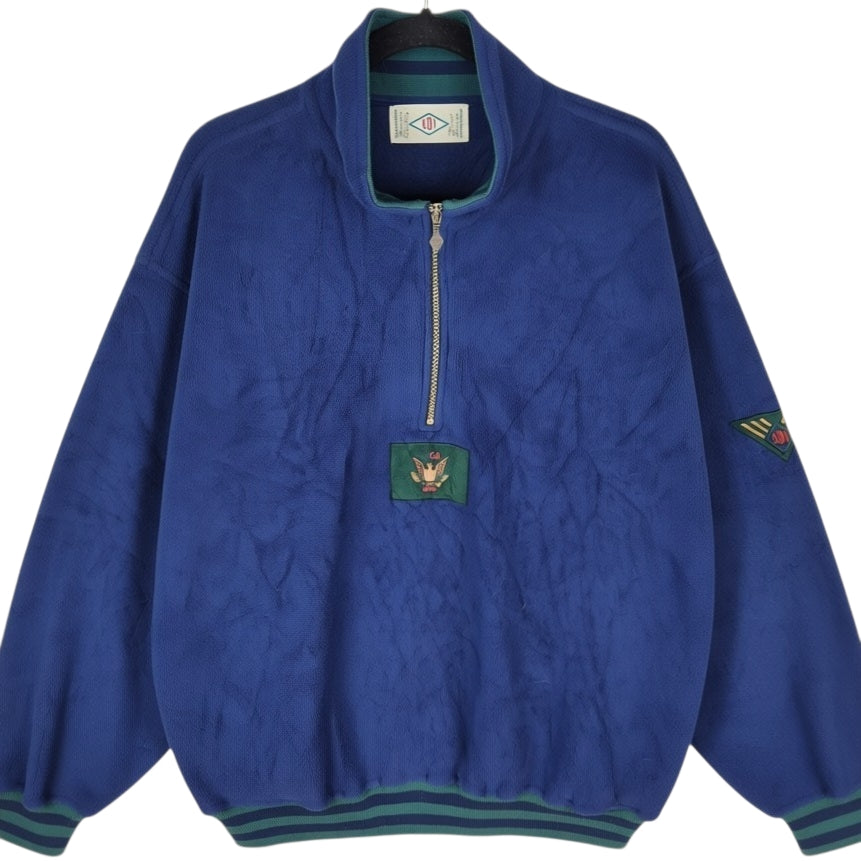 Vintage SDI USA 90's Dark Blue Heavy Quarter Zip Fleece Jumper Size XL