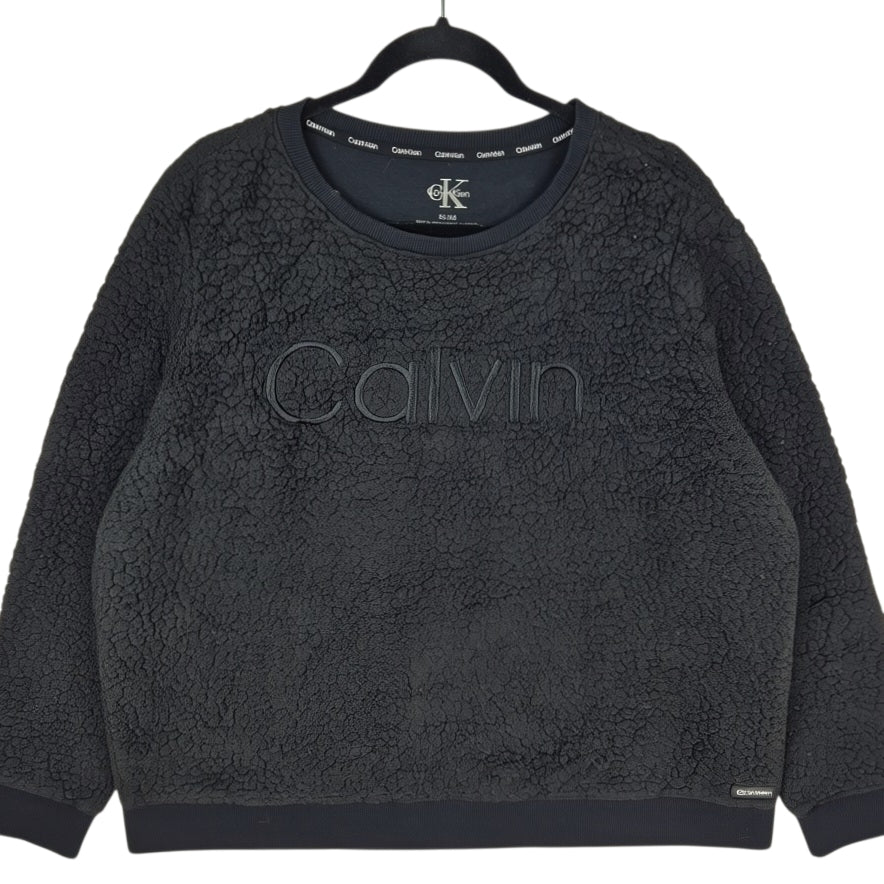 Calvin Klein Black Embroidered Crewneck Fleece Jumper Size XL