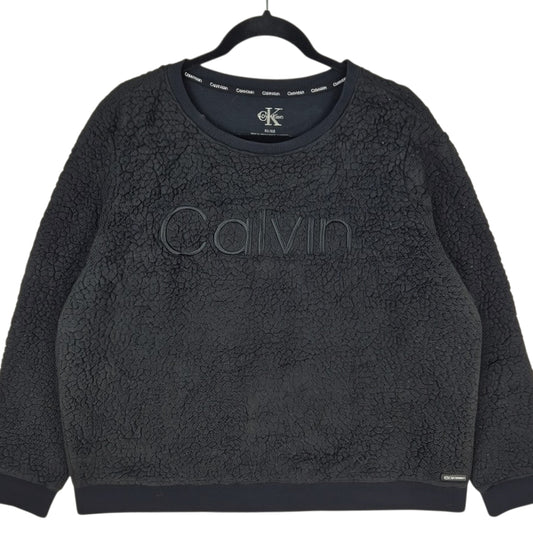 Calvin Klein Black Embroidered Crewneck Fleece Jumper Size XL