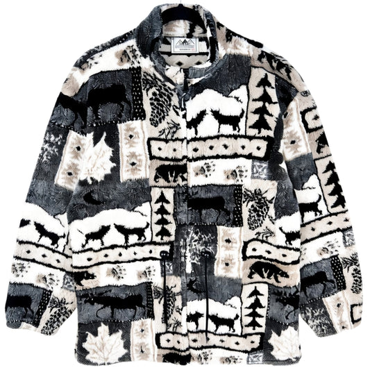 Vintage Black Mountain Outdoor 90's Black & White Fleece Zip Jacket Size L