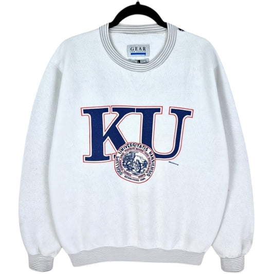 Vintage Kansas University 80's Light Grey Fleece Sweater Size L