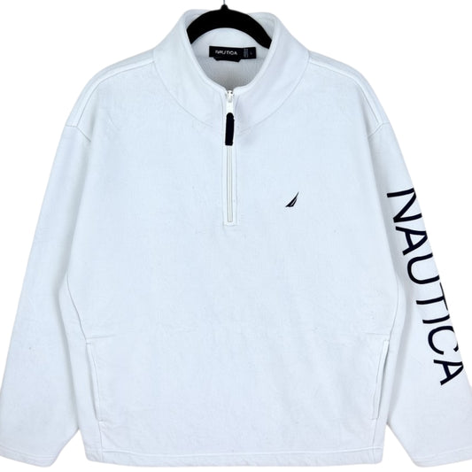 Nautica White Embroidered Quarter Zip Fleece Jumper Size L