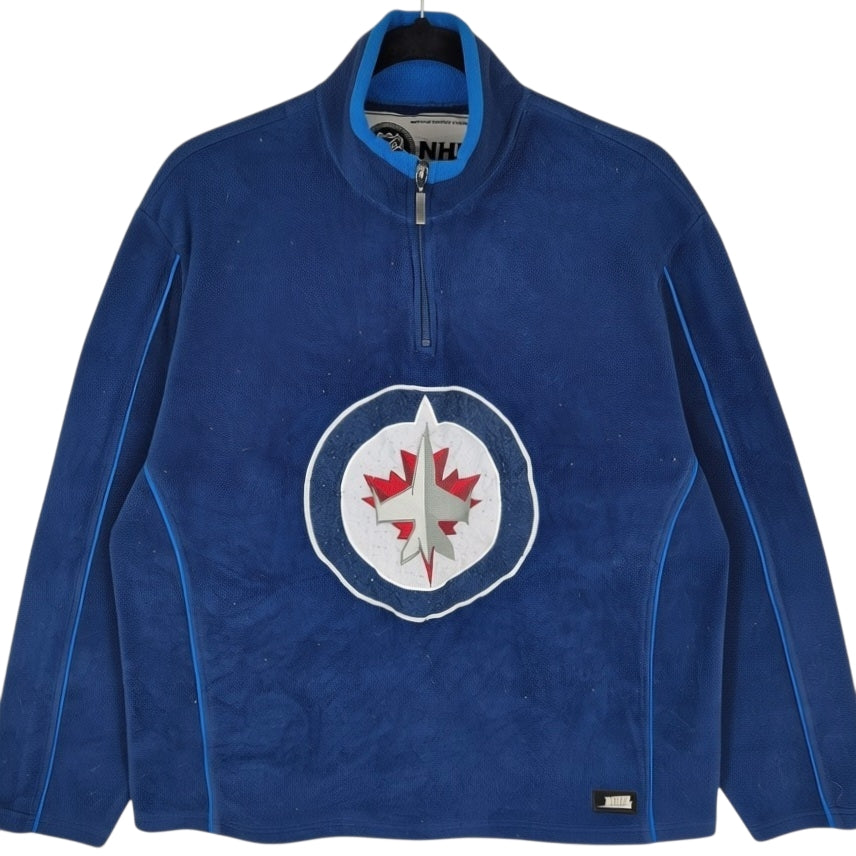 NHL Winnipeg Jets Dark Blue Embroidered Quarter Zip Fleece Jumper Size L