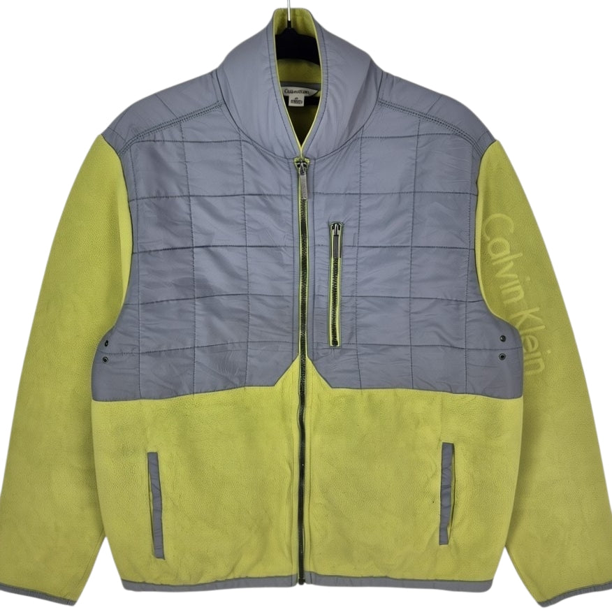 Calvin Klein Lime Green & Grey Fleece Zip Jumper Size M
