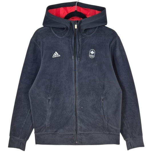 Adidas Canada Olympics Womens Black Hooded Fleece Zip Jumper Size XL