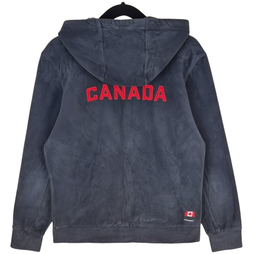 Adidas Canada Olympics Womens Black Hooded Fleece Zip Jumper Size XL