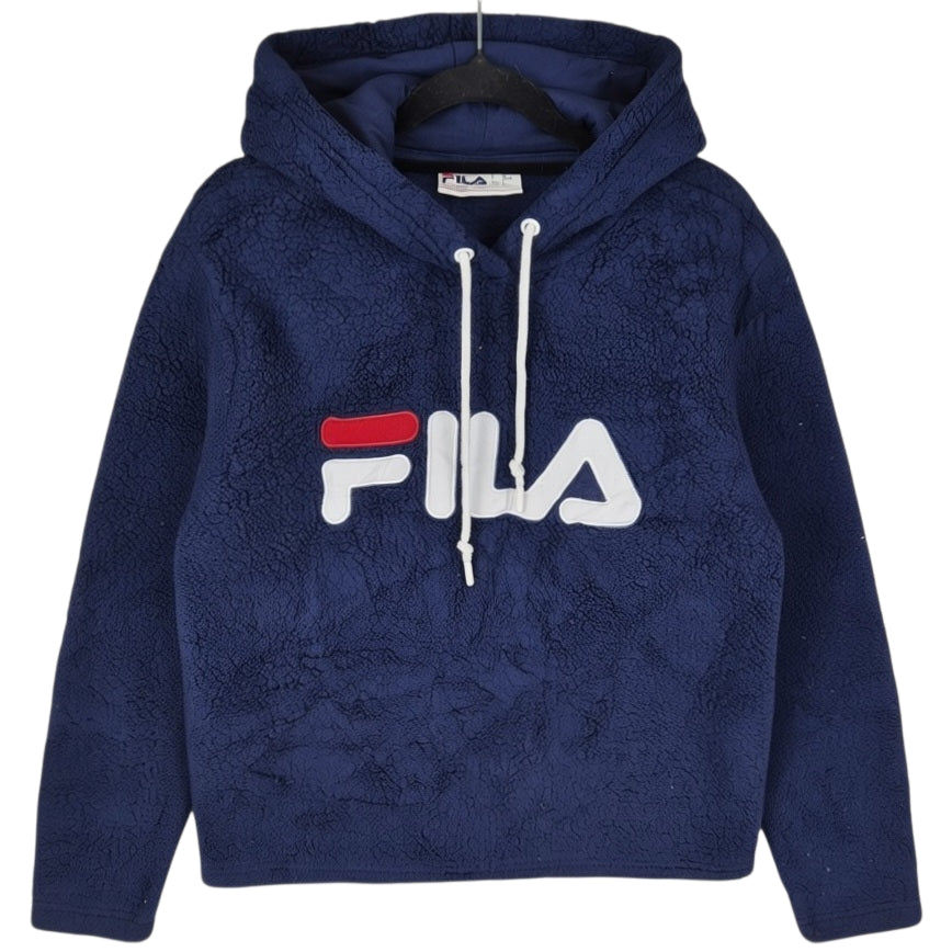 FILA Dark Blue Embroidered Fleece Hoodie Size S