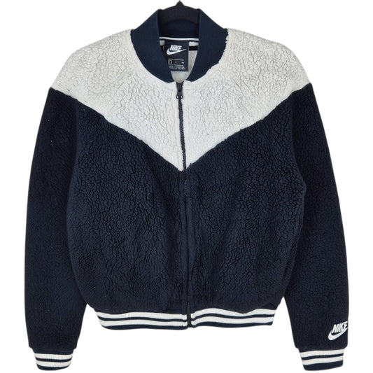 Nike Womens Black & White Fleece Bomber Jacket Size S