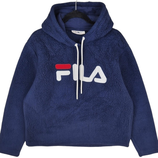 FILA Dark Blue Embroidered Fleece Hoodie Size XL