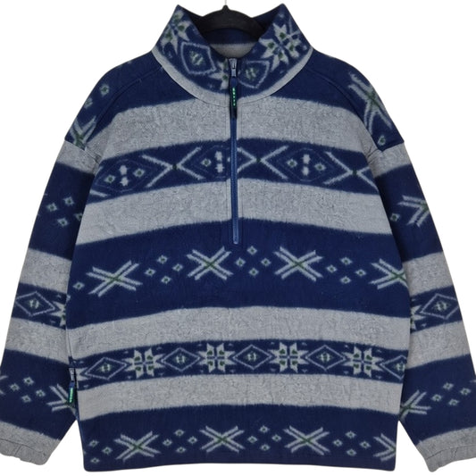 Vintage Eddie Bauer Ebtek 90's Dark Blue & Grey Quarter Zip Fleece Jumper Size XL