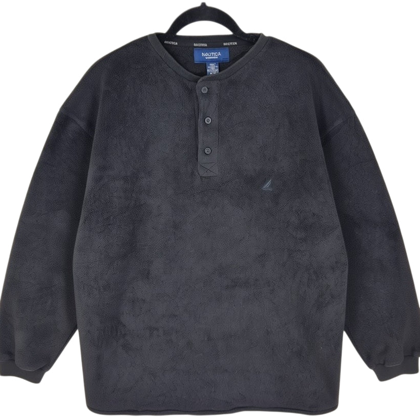 Nautica Sleepwear Black Quarter Button Fleece Jumper Size M