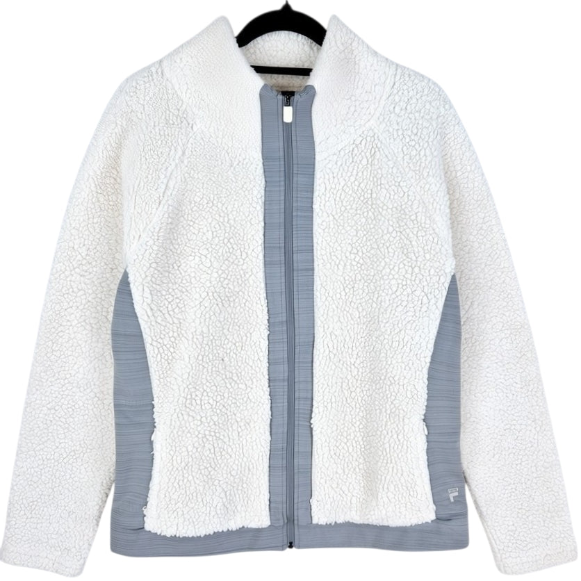 FILA Sport Womens White Sherpa Fleece Zip Jumper Size XL