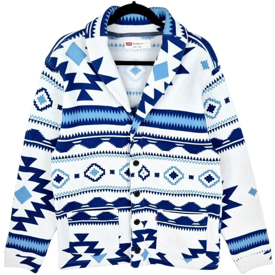 Levis White & Blue Button Knit Jumper Size L