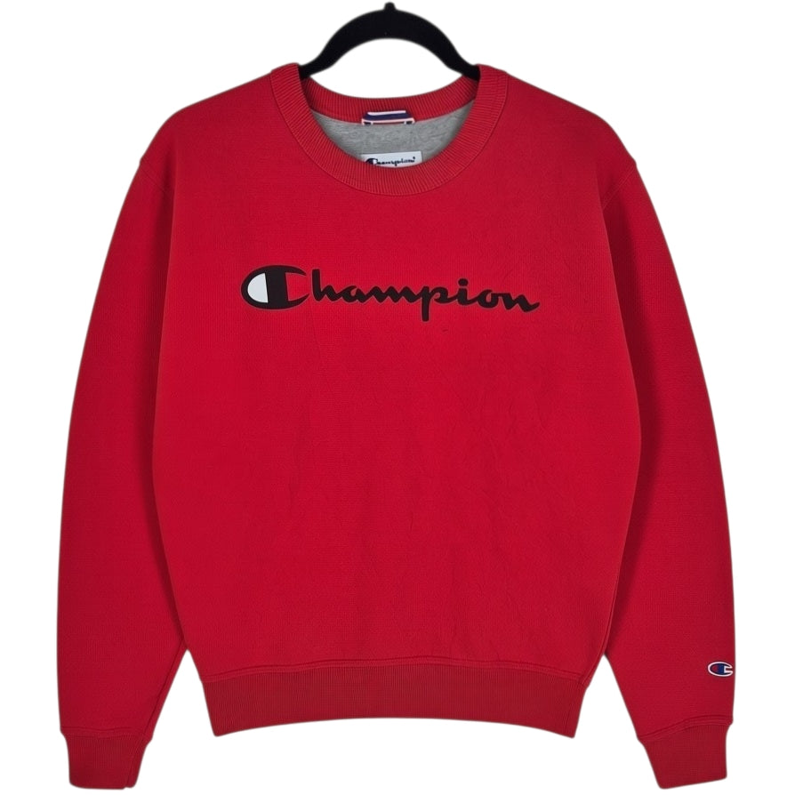 Champion Red Chest Script Cotton Crewneck Sweater Size S