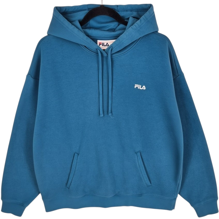 FILA Aqua Blue Basic Embroidered Hoodie Size 2XL