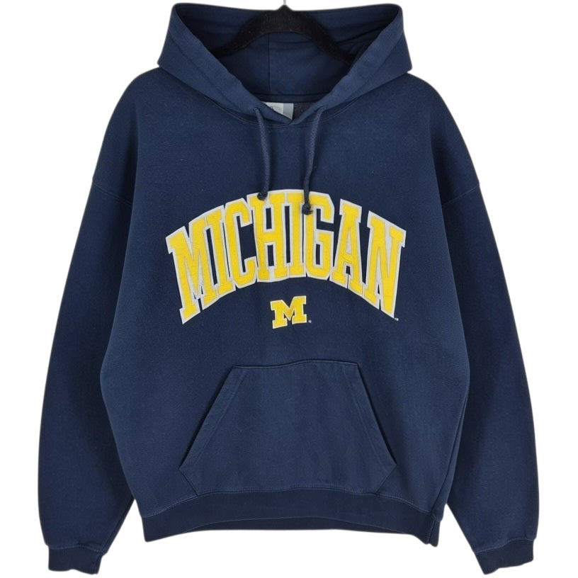 Vintage Michigan University Dark Blue Embroidered Hoodie Size L