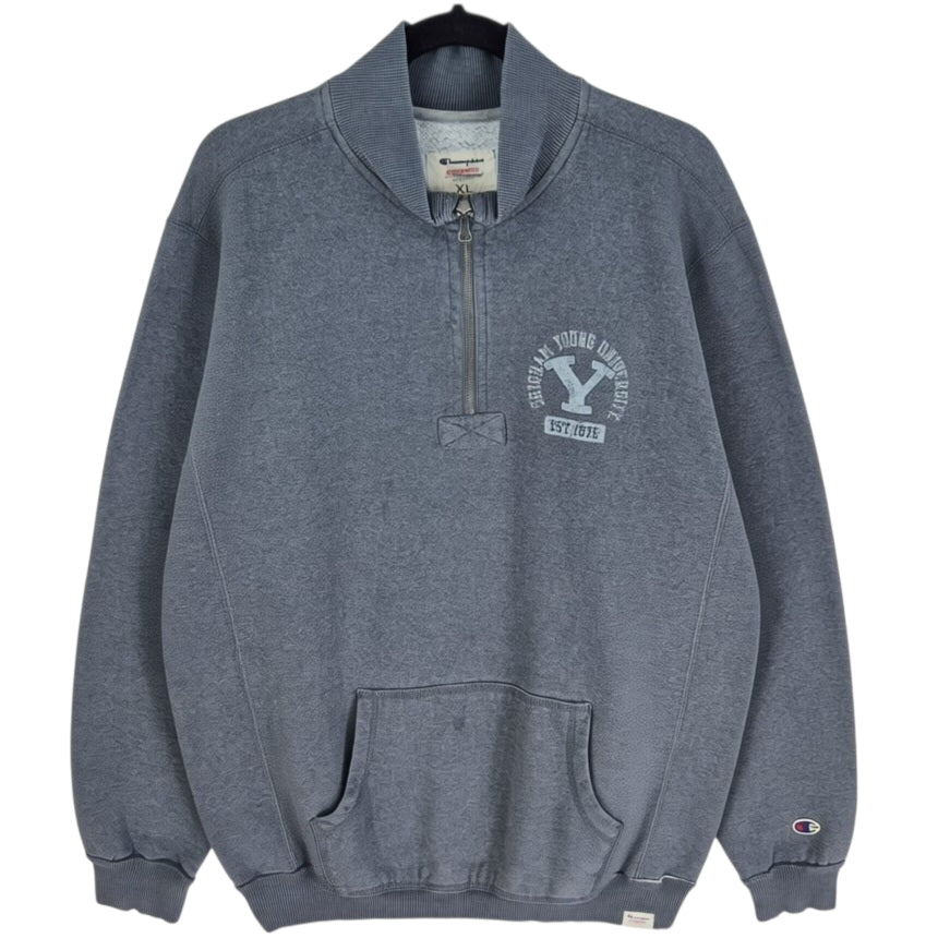 Champion Brigham Young University Grey Quarter Zip Sweater Size XL