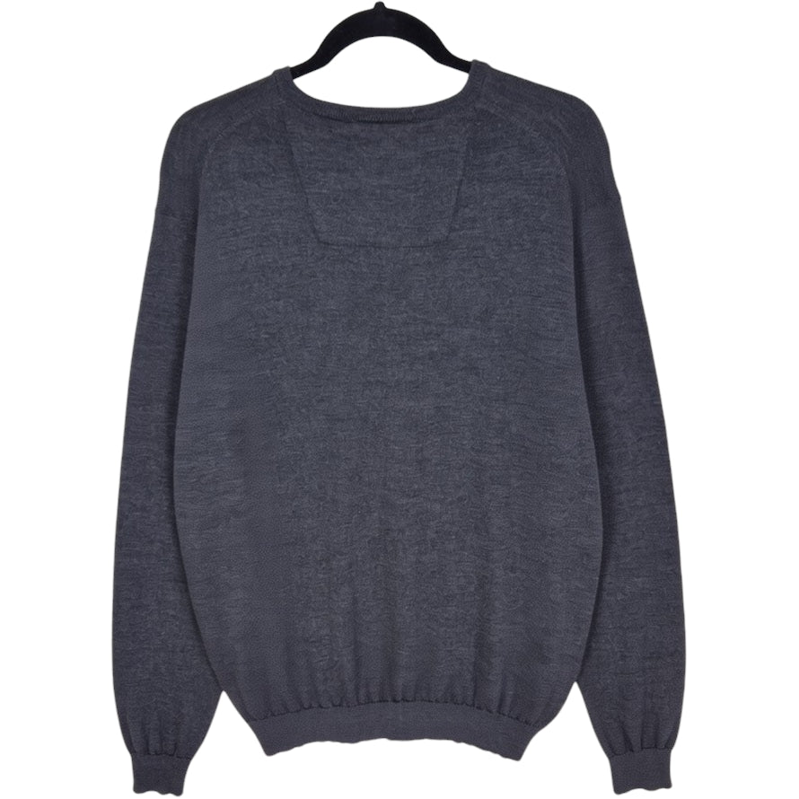 Vintage Calvin Klein Grey Merino Wool V Neck Knit Sweater Size XL