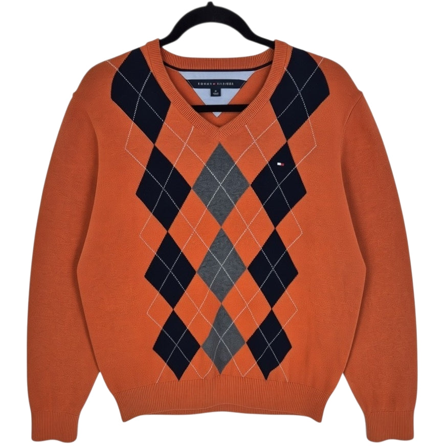 Tommy Hilfiger Orange Diamond V Neck Knit Sweater Size M