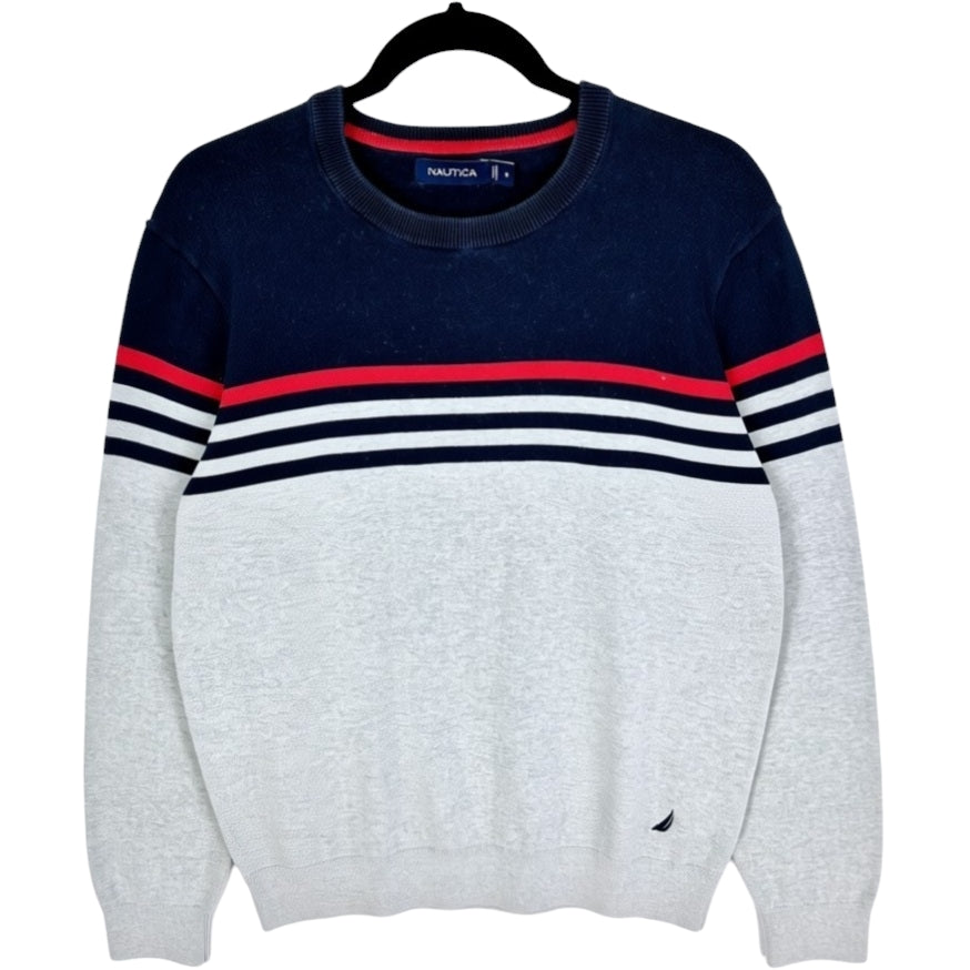 Nautica Dark Blue & Grey Crewneck Knit Sweater Size M