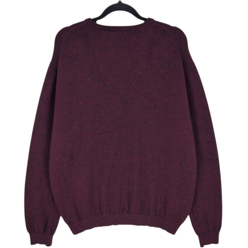 Calvin Klein Burgundy Italian Merino V Neck Knit Sweater Size XL