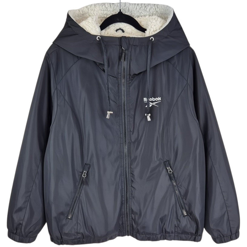 Reebok Womens Black Fleece Insulated Hooded Windbreaker Jacket Size L