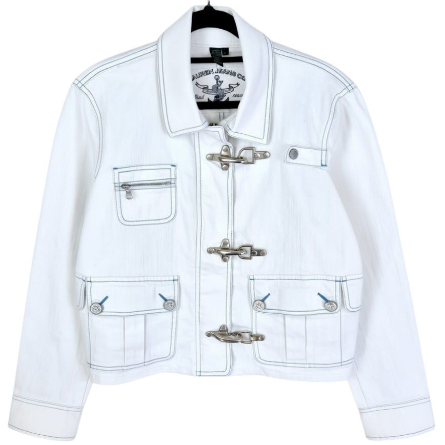 Vintage Ralph Lauren Green Label Womens White Heavy Denim Jacket Size L