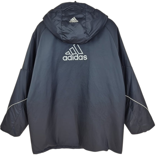 Vintage Adidas 2000's Dark Grey Heavy Fleece Insulated Trench Coat Jacket Size XL