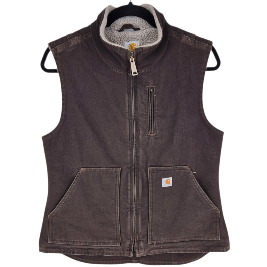 Carhartt Womens Brown Fleece Insualted Heavy Denim Vest Size S
