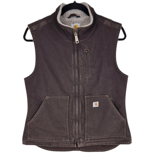 Carhartt Womens Brown Fleece Insualted Heavy Denim Vest Size S