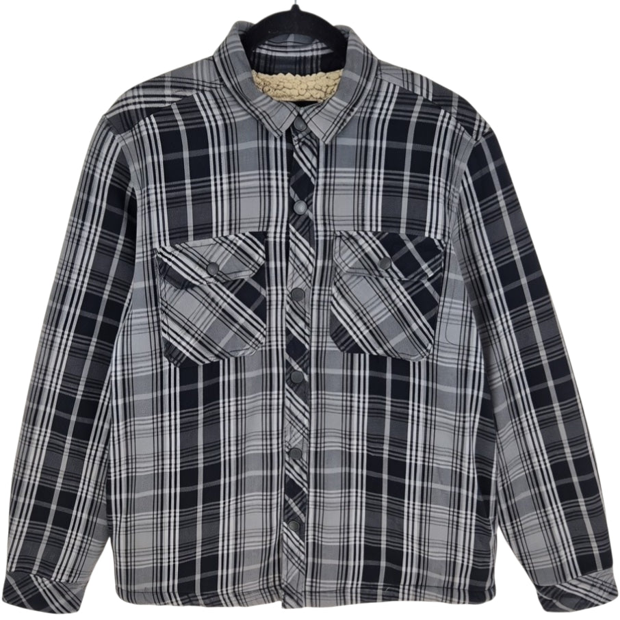 Dickies Grey Checkered Fleece Insulated Button Jacket Size M