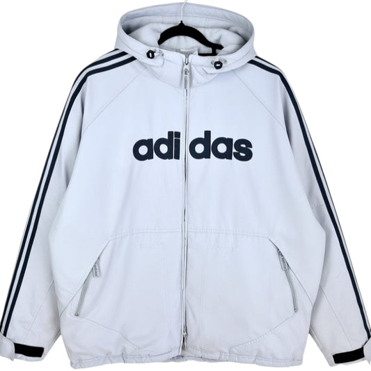 Vintage Adidas 2000's Light Grey Heavy Quilted Jacket Size L