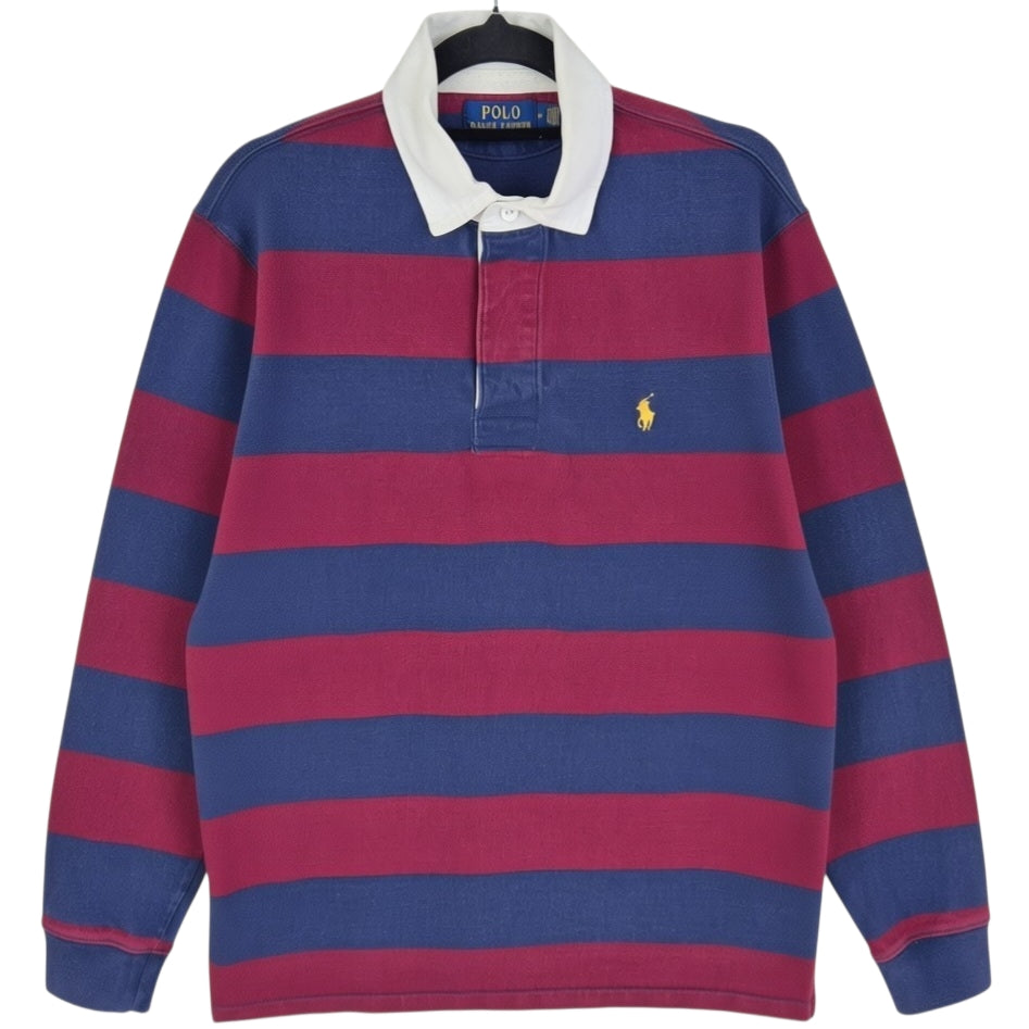 Polo Ralph Lauren Dark Blue & Burgundy Striped Long Sleeve Polo Shirt Size M