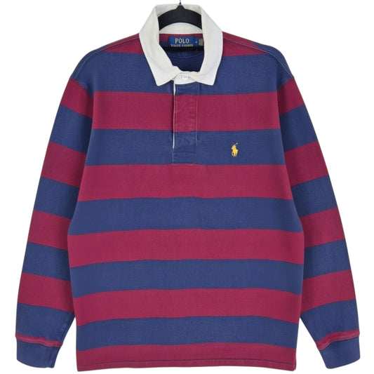 Polo Ralph Lauren Dark Blue & Burgundy Striped Long Sleeve Polo Shirt Size M