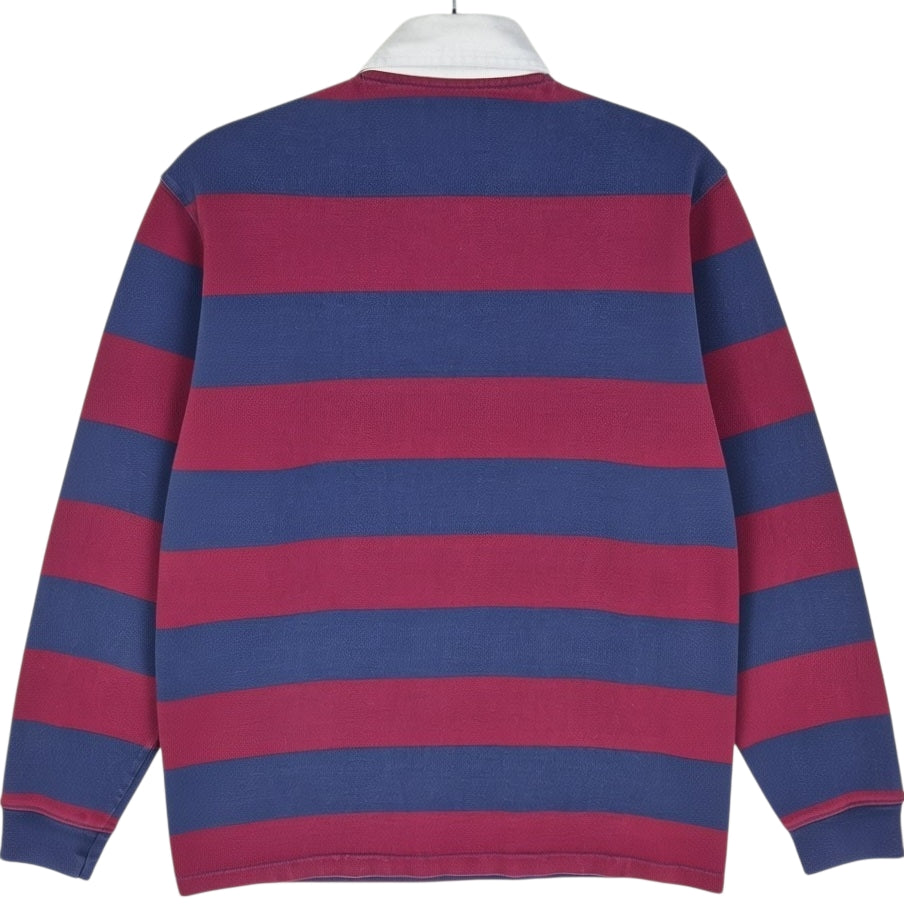 Polo Ralph Lauren Dark Blue & Burgundy Striped Long Sleeve Polo Shirt Size M
