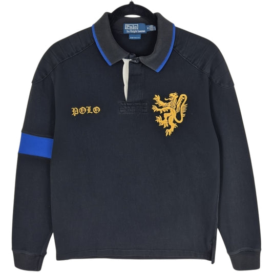 Vintage Polo Ralph Lauren 90's Black Thick Embroidered Long Sleeve Polo Shirt Size M