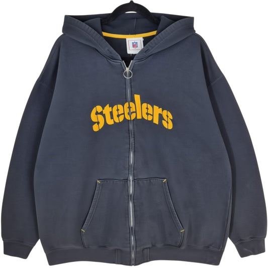 NFL Pittsburgh Steelers Black Embroidered Zip Hoodie Size 2XL