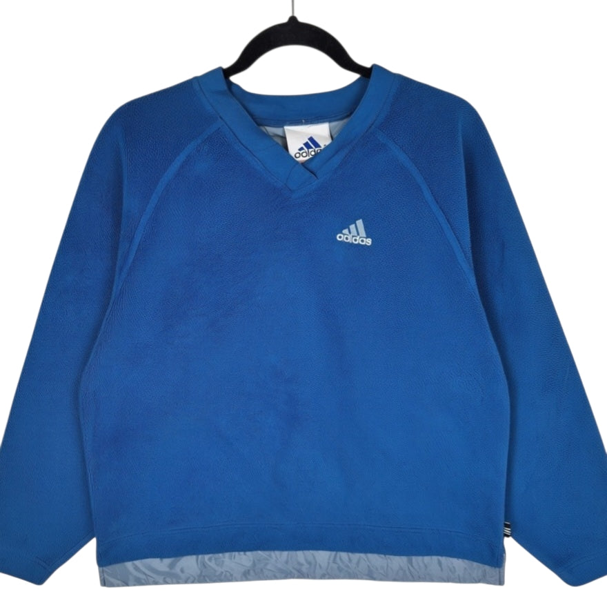 Vintage Adidas 90's Womens Blue V Neck Fleece Jumper Size L