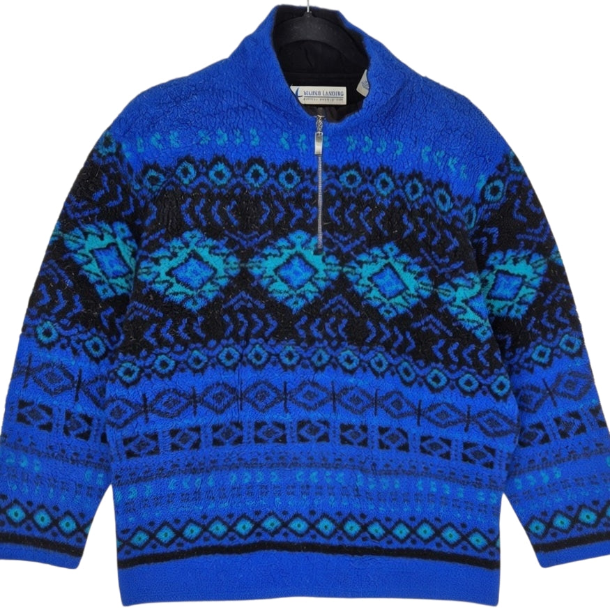 Vintage Marsh Landing 90's Blue Quarter Zip Fleece Jumper Size L