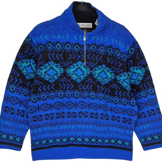 Vintage Marsh Landing 90's Blue Quarter Zip Fleece Jumper Size L