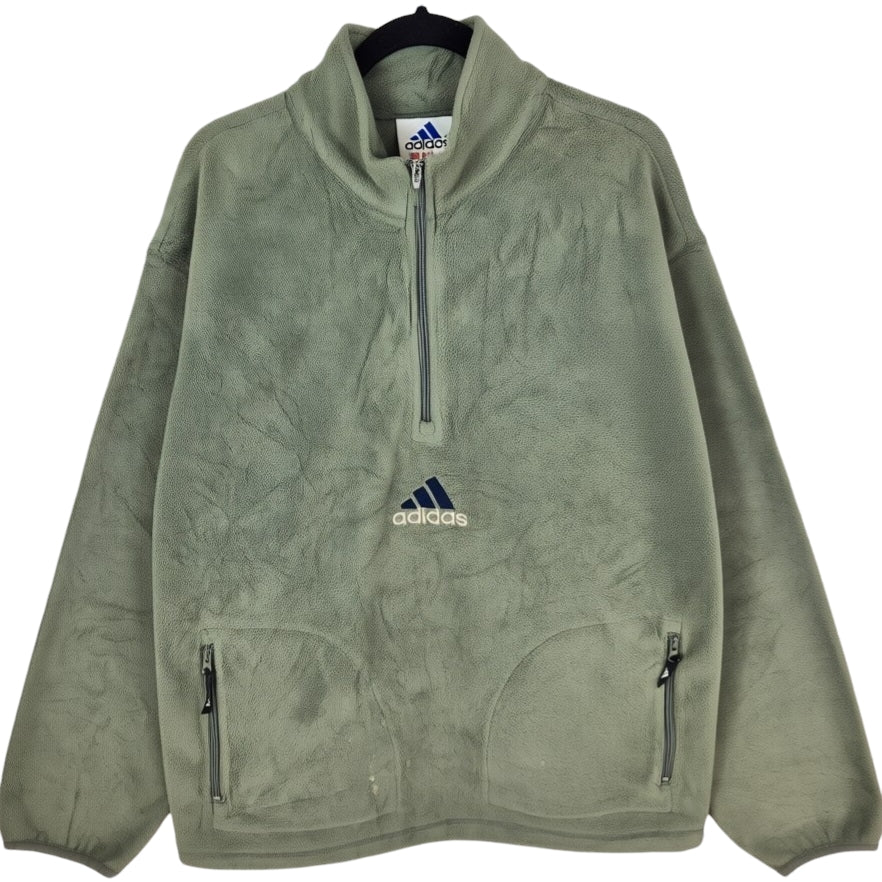 Vintage Adidas 90's Khaki Green Half Zip Fleece Jumper Size L