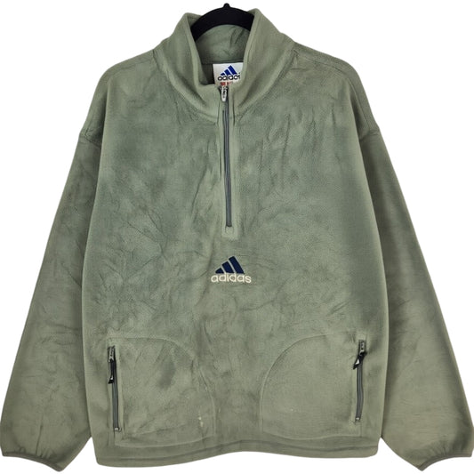 Vintage Adidas 90's Khaki Green Half Zip Fleece Jumper Size L