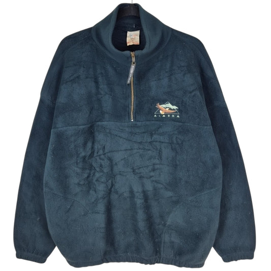Vintage Polar Graphics 80's Green Alaska Quarter Zip Fleece Jumper Size XL