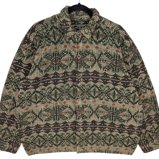 True Grit Green & Brown Button Fleece Jumper Size M