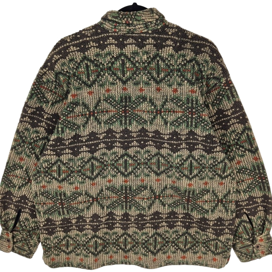 True Grit Green & Brown Button Fleece Jumper Size M